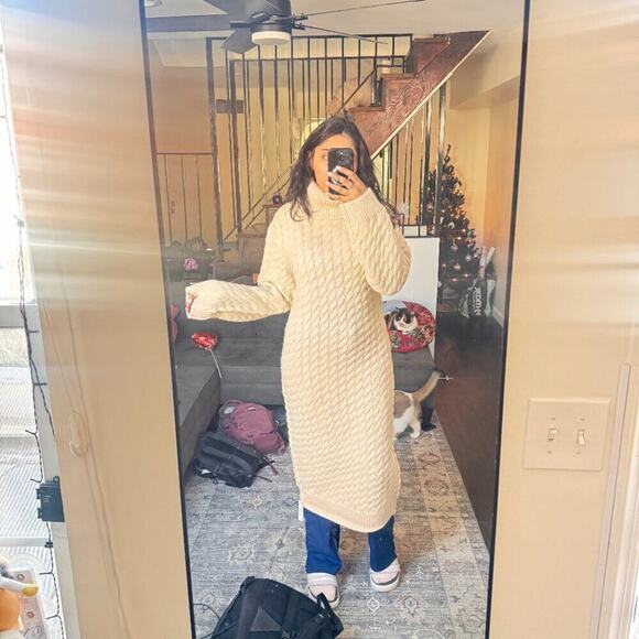 BNWT For Love & Lemons Milana Sweater Maxi Dress Brown Cable Knit Turtleneck M L - Picture 6 of 6